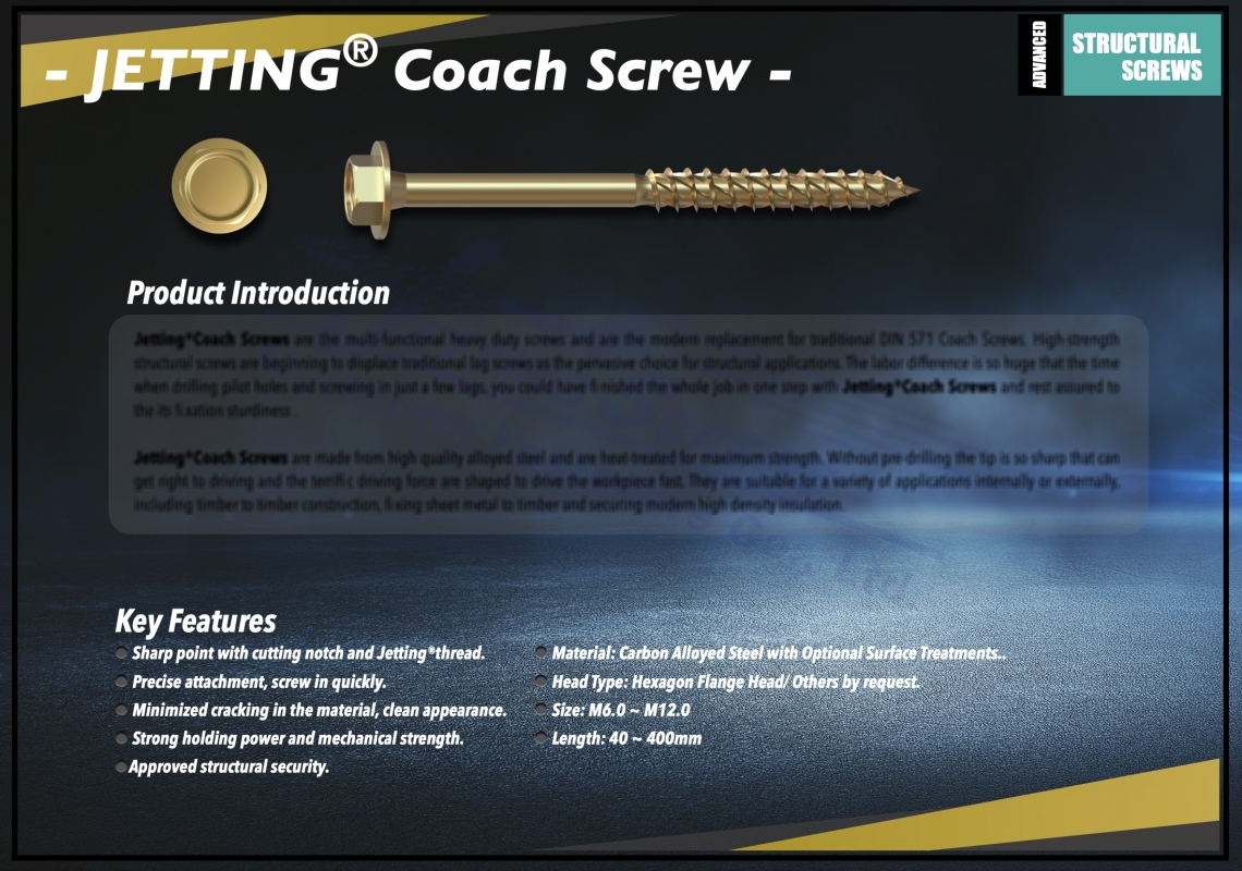 Jetting® Coach Screw